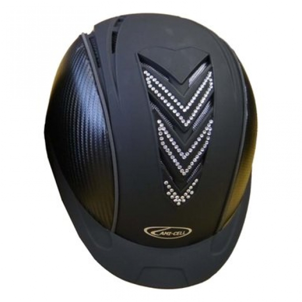 LamiCell Reithelm  Safety riding cap "V-Diamond" VG1, black, with white crystal